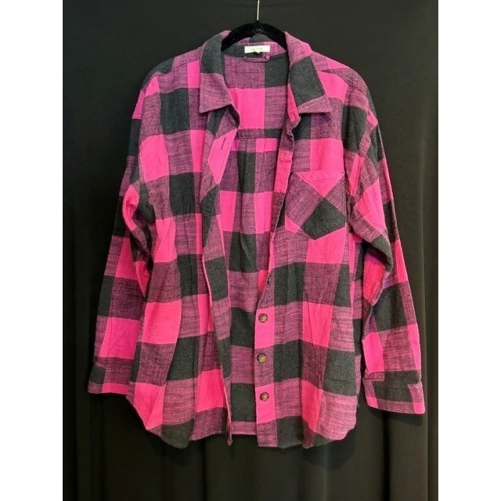 Women's Pink & Black Buffalo Plaid Maurices Button Up Long Sleeve Shirt Size L